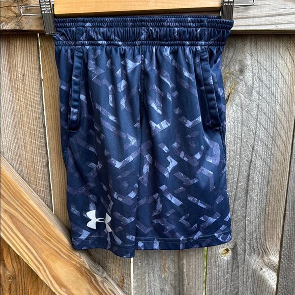 Under Armour Blue Black Patterned Athletic Shorts Youth XS - Picture 1 of 4